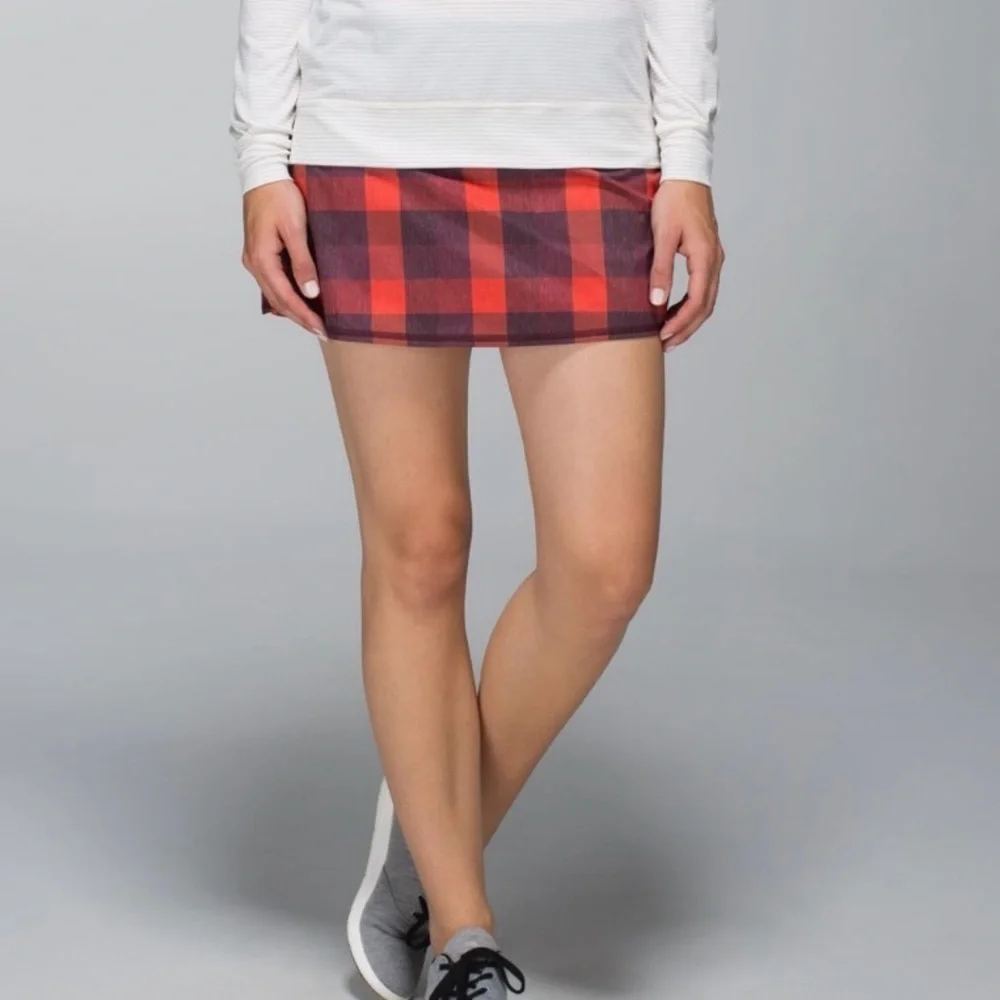 Y2K Lululemon Pace Setter Skirt Yama Check Heathered Flaming Tomato Sz8 Rare